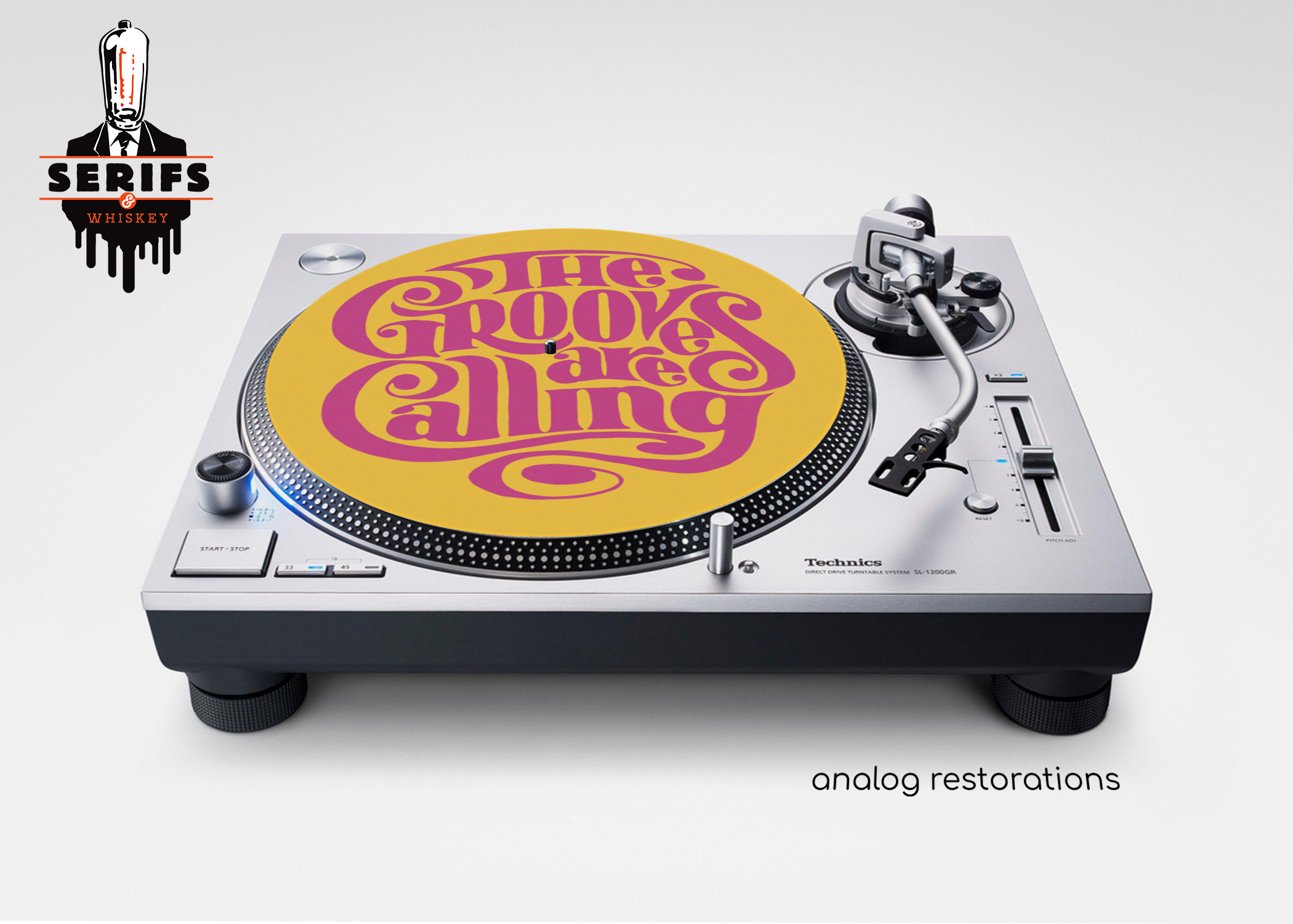 Serifs and Whiskey - The Grooves are Calling Yellow/Magenta - Felt Slip Mat